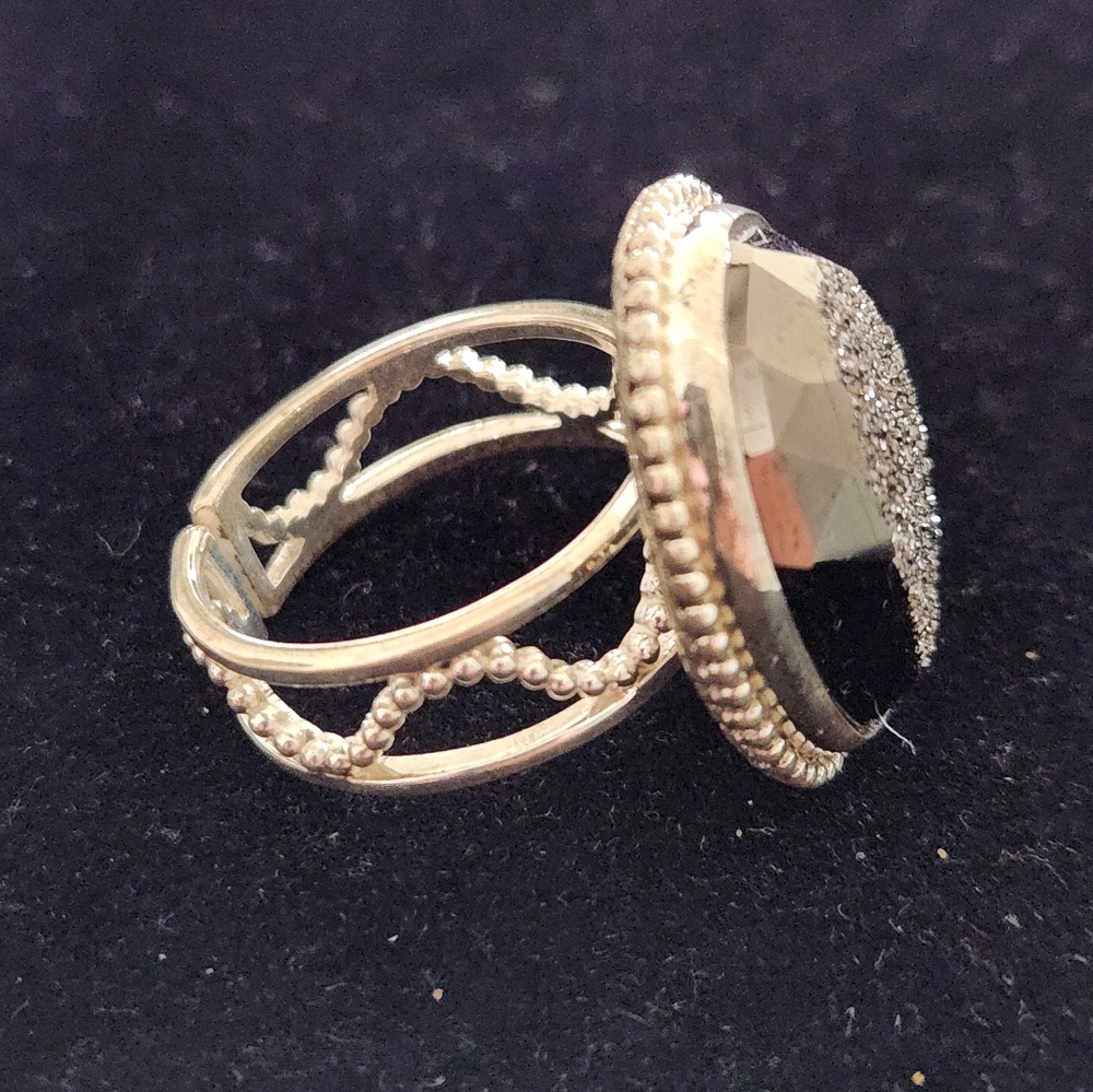 Black Drusy In 925 Silver Setting. Size 11 - Picture 3 of 6